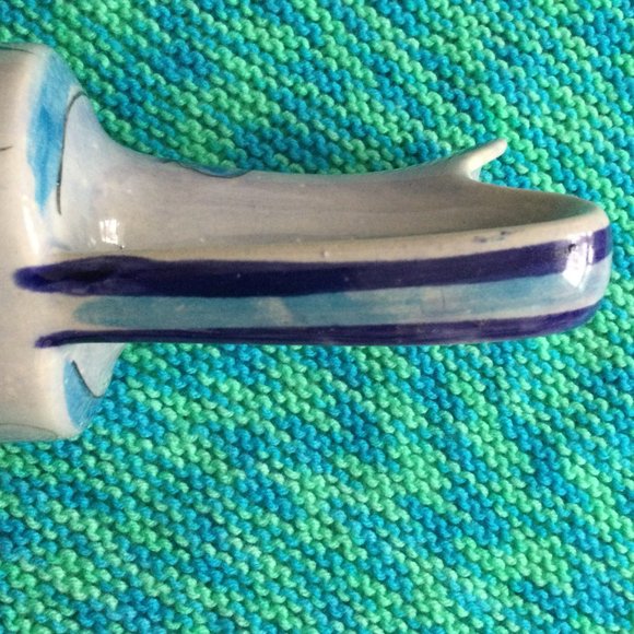 Beautiful handled ceramic vase water pitcher birds butterflies hand painted blue - Picture 7 of 10